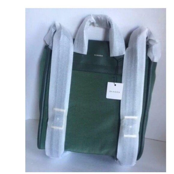 Skagen Large Nylon Backpack Green Drawstring Adjustable Leather Trim Ebba Bag - Picture 4 of 8